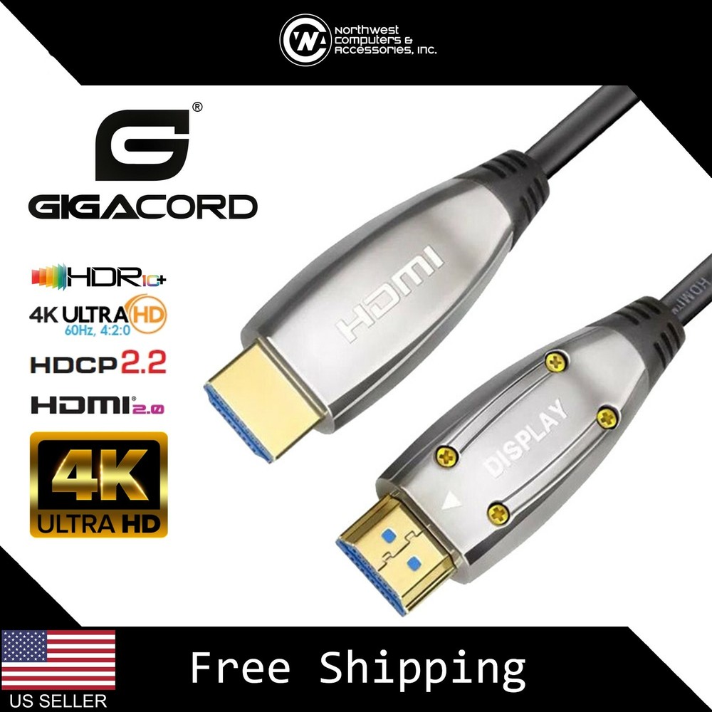 Gigacord AOC Fiber Optic HDMI 2.0 4K UHD 18gbps HDCP 2.2 HDR 10, 15m / 50ft