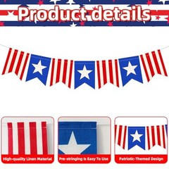 Pre-Strung Patriotic Linen Banner with Red, White & Blue Star Panels, Rustic