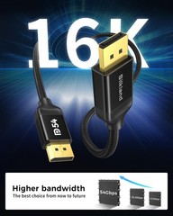 54Gbps DisplayPort 2.1 Cable 6.6FT VESA 16K 8K@120Hz 4K@240Hz FreeSync HDR
