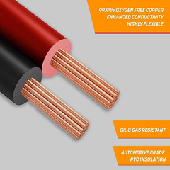 Pure Copper 20 AWG (American Wire Gauge) 100 Ft Red & 100Ft Black Bonded Zip Cor
