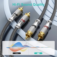 RCA Cable 1.5Ft/0.5M – Shielded Braided 2 Male to – 24k Gold-Plated Connectors