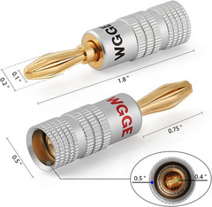 WGGE WG-009 Banana Plugs Audio Jack Connector 5 Pairs / 10 Pcs, 24K Gold Dual Sc