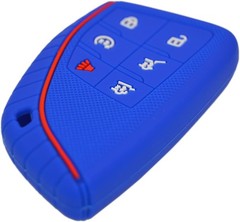 Silicone 6 Buttons Key Fob Cove Size: 6 buttonsColor: Black+Blue,with red line