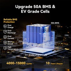 Power Queen 12V 50Ah LiFePO4 Lithium Mini Battery 50A BMS For RV Camper