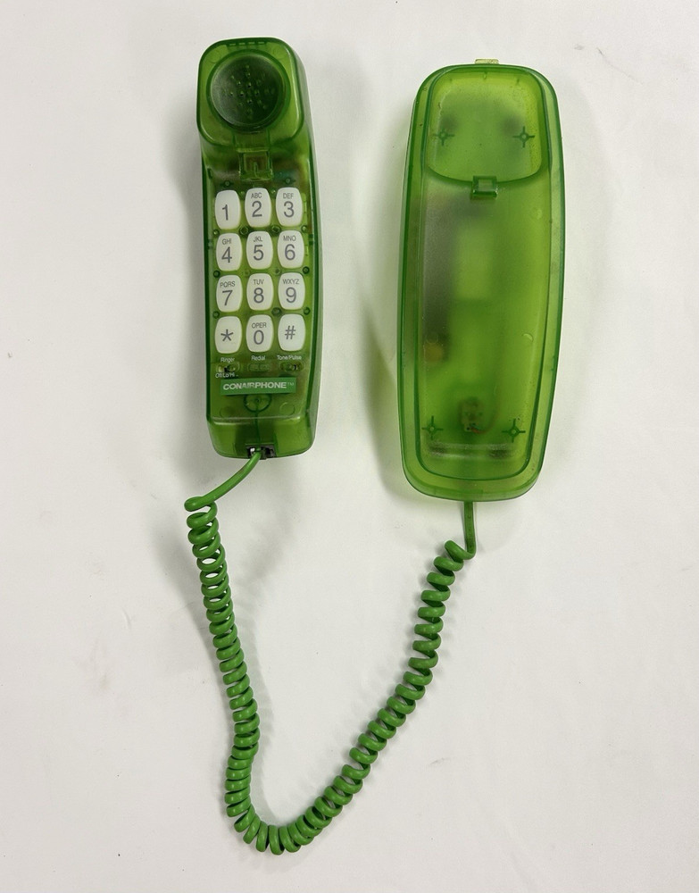 Vintage 1990s Conairphone Trimline Corded Telephone Green Transparent NOT TESTED
