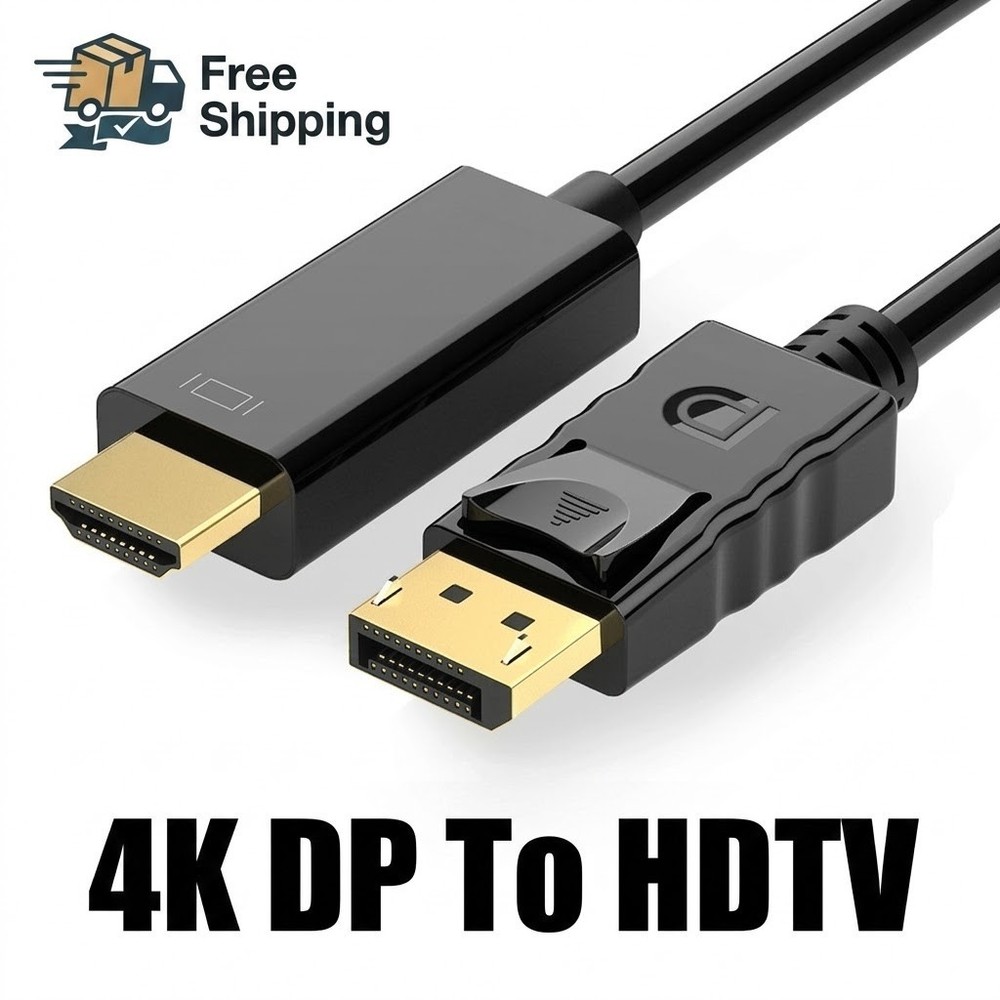 4K DisplayPort to HDMI Cable DP to HD Adapter Cord For PC Monitor Projector 6FT