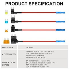 16 Pack 4 Types Fuse Tap, Upgraded 12V Car Add a Circuit Tap Kit -…
