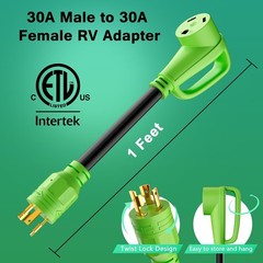3 Prong 30 Amp RV Generator Adapter Cord, Generator to RV Adapter NEMA L5-30P