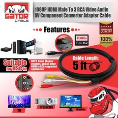 HDMI To 3 RCA Video Audio AV Component Converter Adapter HD Cable 1080P HDTV 5FT