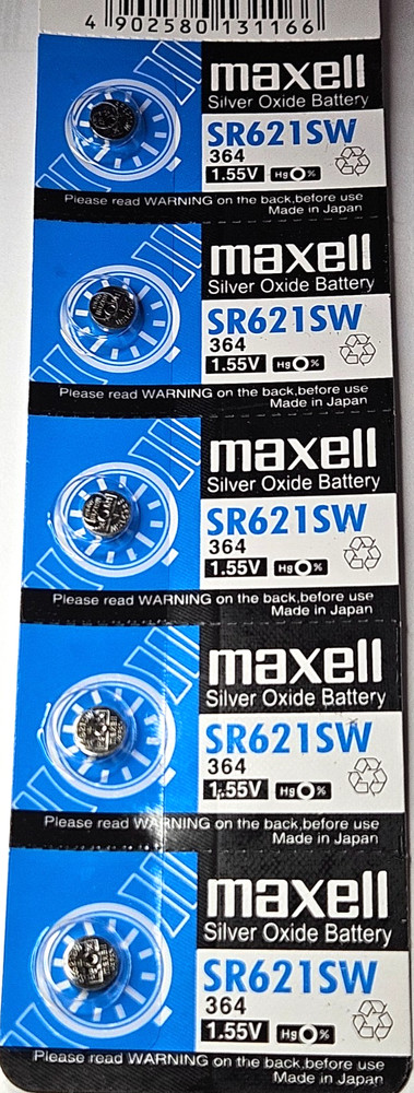 5 PACK MAXELL BLUE 364 SR621SW SR621 SILVER OXIDE (GOOD EXP 12/31) FREE SHIPPING