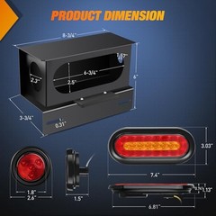 2 PCS Steel Trailer Light Boxes Red Amber Oval+ Red Marker Trailer Light Box