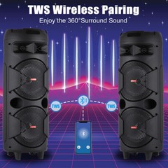 Loud Portable Bluetooth Speaker Dual Sub woofer Party Heavy Bass Sound System