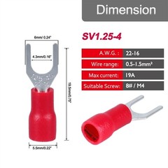 200pcs RED FORK SPADE TERMINAL 22-16GA #8 VINYL INSULATED CRIMP WIRE CONNECTOR