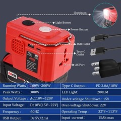 200W Power Inverter for Craftsman 20V Battery with 1 USB 1 Type C DC 20V to AC 1