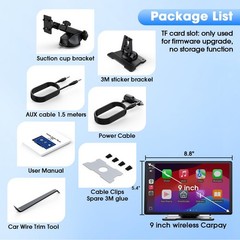 Carplay Screen for Car, 9” Wireless CarPlay & Android Auto- Upgrade Portable…