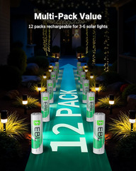 **12 Pack Solar AA Rechargeable Batteries 1300mAh NiMH 1.2V for Outdoor Solar Li