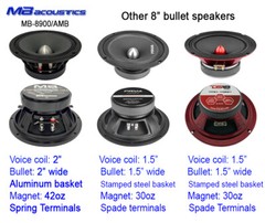 1 pair 8″ Midrange Bullet Speaker 900W 42oz magnet 2″ Bullet VC 4Ω MB Acoustics