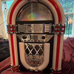 Victrola Lighted Jukebox Style CD Player with FM Radio, Red/White/Black
