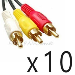 10 Pack Lot – 6ft 3-RCA Composite Video Stereo Audio AV Cable Cord Wire VCR DVD