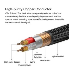 Ultra-High Purity Copper 3.5mm to 2 RCA Male Audio Cable Y Splitter 9.8ft/3M
