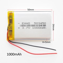 3.7V 1000mAh Li-po Rechargeable Battery 503450 JST 3Pin plug 1.0/1.25/2.0mm/2.5