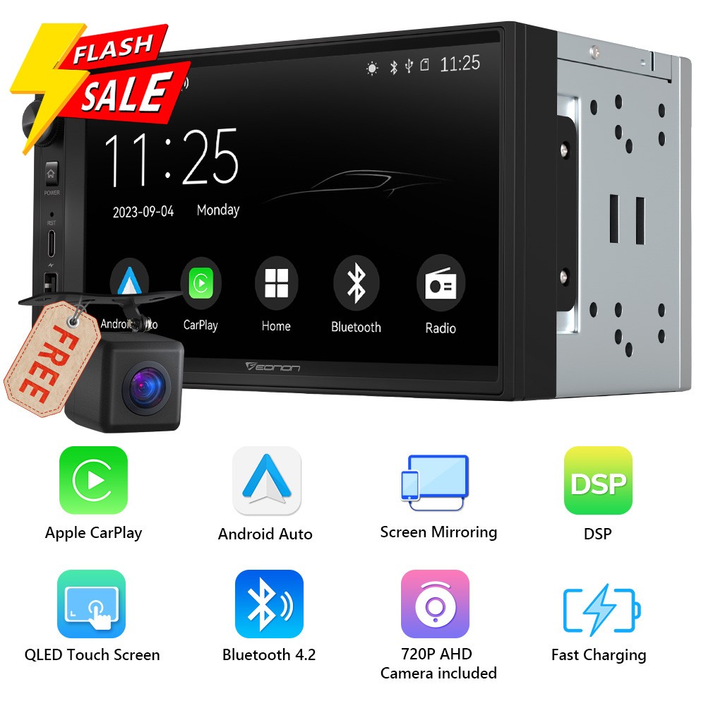 2DIN 7″ Wireless CarPlay Android Auto Car Stereo Touchscreen Bluetooth Radio Cam