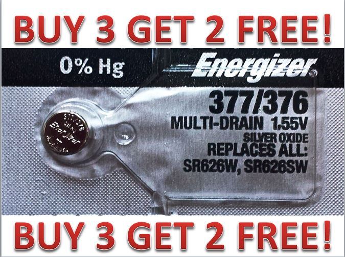 ENERGIZER 377/376 SR626SW SR626W WATCH BATTERIES NEW BUY 3 GET 2 FREE!!