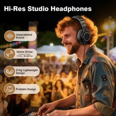 New Bee Studio Headphones Wired Over-Ear DJ Monitor 50mm Drivers 3.5/6.35mm Jack