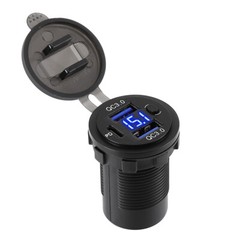 12-24V Dual USB Car Fast Charger Socket QC3.0 Port & PD Voltmeter Boat Marine RV