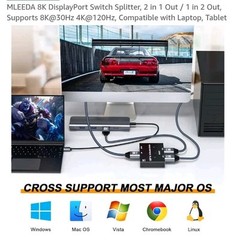 8K DisplayPort Switch Splitter, 2 in 1 Out / 1 in 2 Out, Supports 8K@30Hz DP 1.4