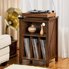 Rustic Brown Record Player Stand with Vinyl Storage for 160 Albums