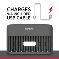 Rayovac USB Battery Charger, 8 Bay Charger for NiMH AA 1 Count, Multicolor
