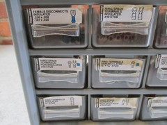Lot of Small Vintage Electrical Connectors In Organizer Cabinet
