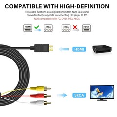 SAISN HDMI to RCA Converter Cable 1080P for Old TV, Male to Male Composite AV…