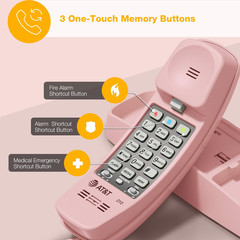 AT&T TRIMLINE 210 Corded Home Phone, No AC Power Required, Improved Pink