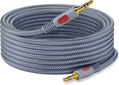 Heavy-Duty 25 Ft 3.5mm AUX Cable with Gold-Plated Connectors for Hi-Fi Sound