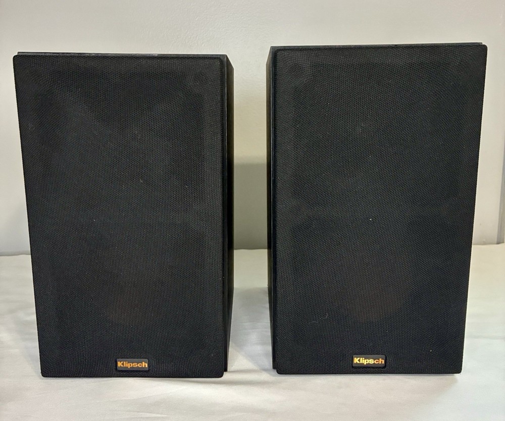 Klipsch R-14M Bookshelf Speakers Pair Black 4” 50W Home Theater Tested Working