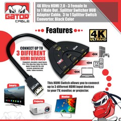 4K HDMI 2.0 Cable Auto Switch Switcher Splitter Adapter 3 In to 1 Out Devices