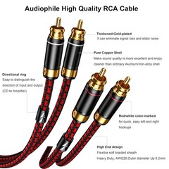 Audiophile 2RCA Stereo Audio Cable 6ft – Gold Plated