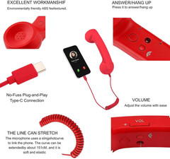 Retro Phone Handset, 2026 New Retro Phone Handset, Type-C Retro Telephone Wired