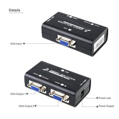 1 PC to 2 Monitor 2 Port VGA SVGA Video LCD Splitter Box Adapter w/ Power Cable