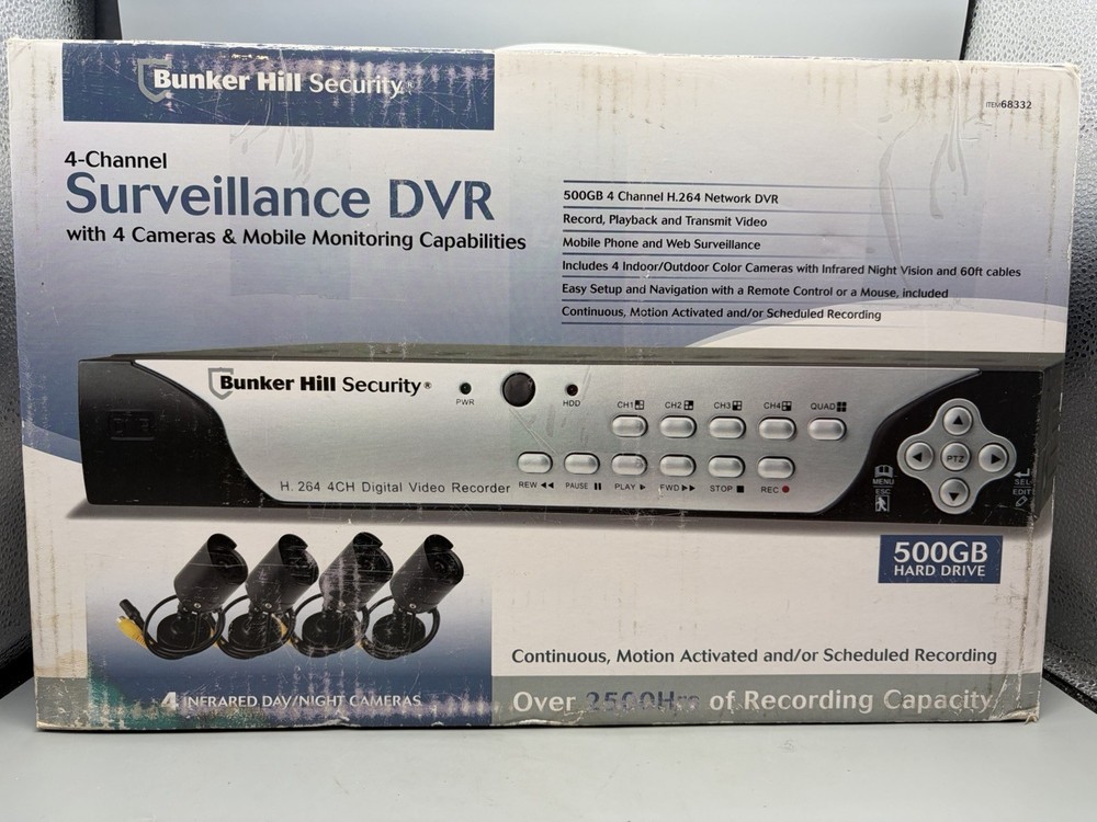 Bunker Hill 68332 Security System 500GB HD DVR 4 Cameras 4 Channel