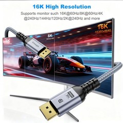2 PCS DisplayPort 2.1 Cable 6.6 FT DP 16K@60Hz 8K@120Hz 4K@240Hz 54Gbps PC