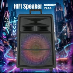 15″ Portable Party Wireless Speaker 10000W Super Bass / Lights USB TF AUX FM TWS