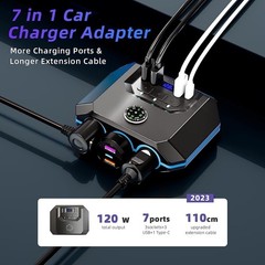 7-in-1 Car Cigarette Lighter Socket 3-USB Charger Splitter Outlet Power Adapter