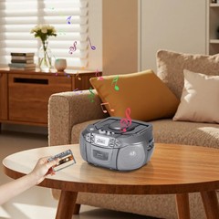 Silver Portable Bluetooth CD Cassette Boombox AM FM Radio USB Stereo Speaker