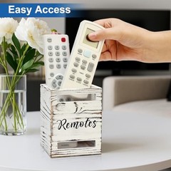 Small Remote Control Holder for Table Bedside Organizer 1 Slot Rustic White