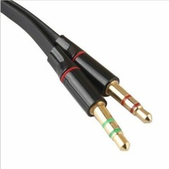 Headset Splitter 3.5mm Jack Dual Male Adapter Mic and Audio Headphone Gold