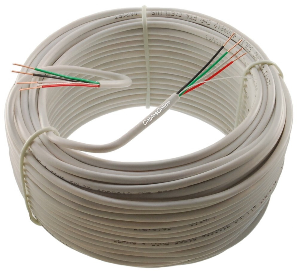 100ft 4-Conductor 22-AWG Solid Copper Security Alarm CMR FT4 Bulk Wire, White