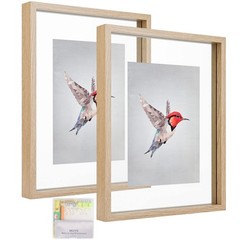 MUYE 11×14 Floating Frame Set of 2,Double Glass Rustic 11×14, Natural